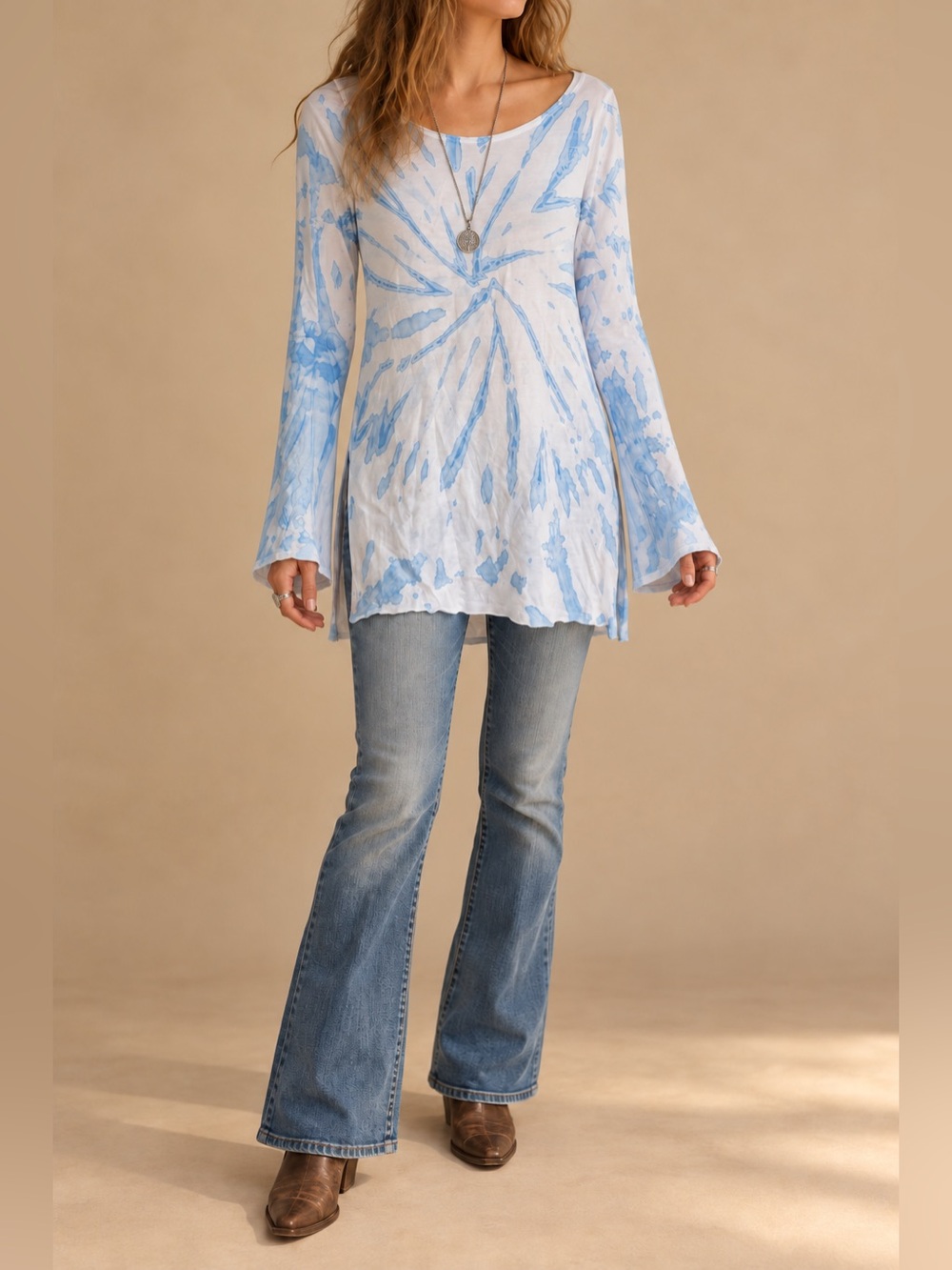 Vintage Hard Tail Forever Blue White Tie Dye Oversized Tunic Top M Boho Y2K